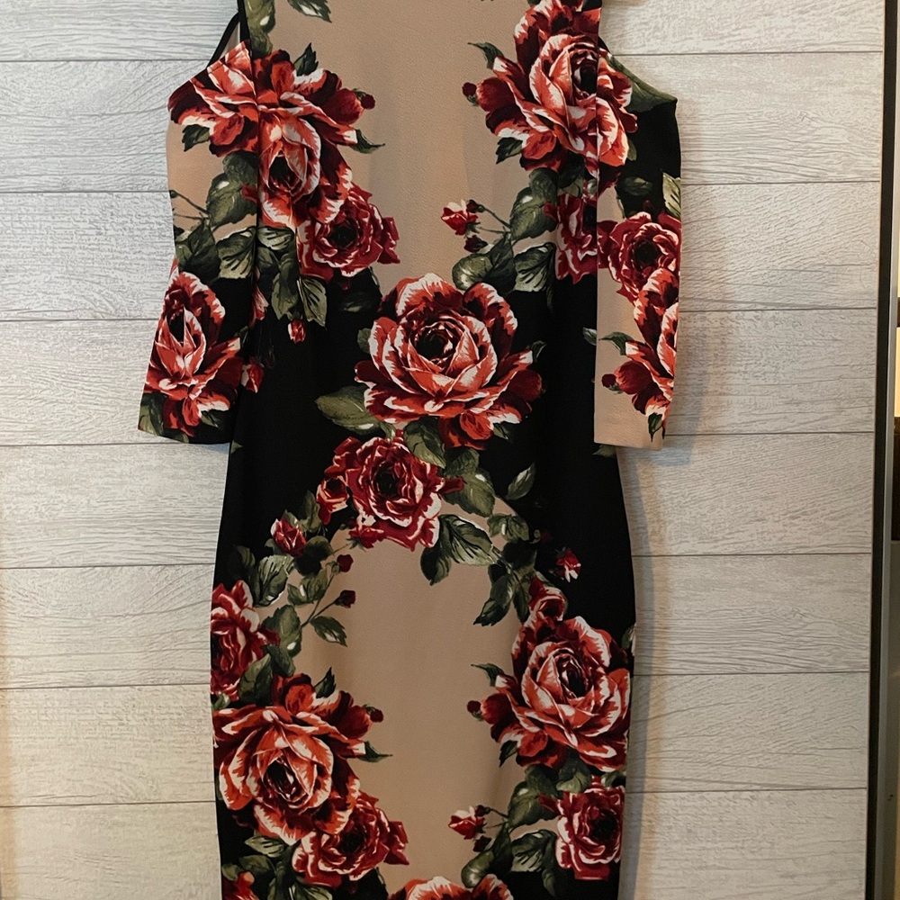 Black Label Floral Long Sleeve Dress - Red and Black